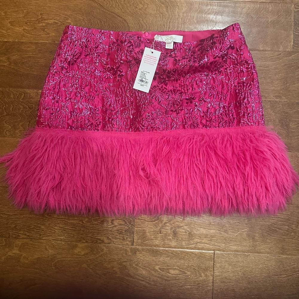 NEW Lilly Pulitzer Charmain Mini Skirt- Passion Fruit Pink Petal Party Metallic
